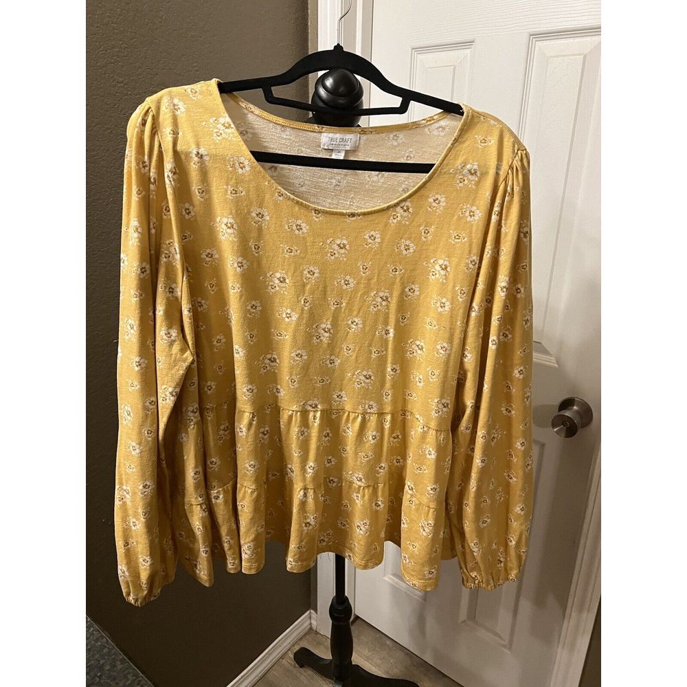 True Craft Plus Size Yellow Floral Tiered Top